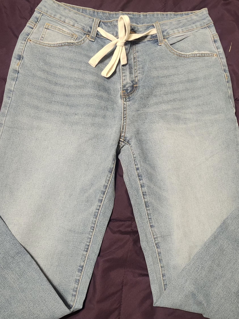 Light Wash Blue Tie-Waist Flare Jeans